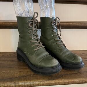 Stuart Weitzman Olive Green Leather Combat Boots Lug Sole Lace Up Platform 36